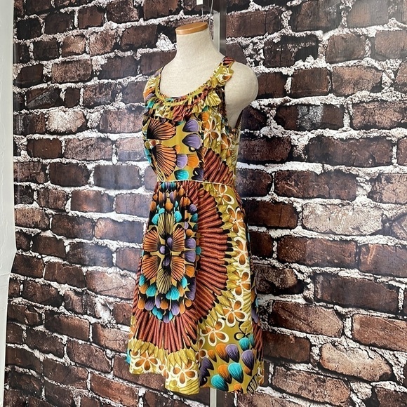 Anthropologie Edme Esyllte Dress Sleeveless Silk Orange Teal Floral Size 6 - Picture 5 of 16